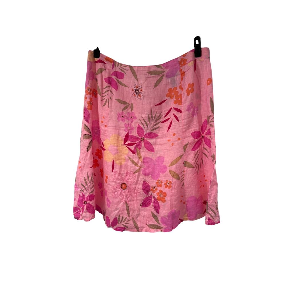 Avenue Y2K Pink Floral 100% Linen Embellish Skirt